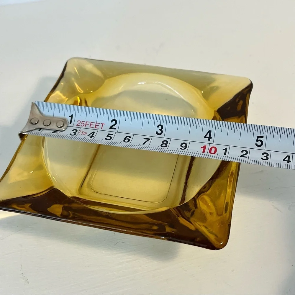 Vintage Signed Anchor Hocking Amber Glass Ashtray